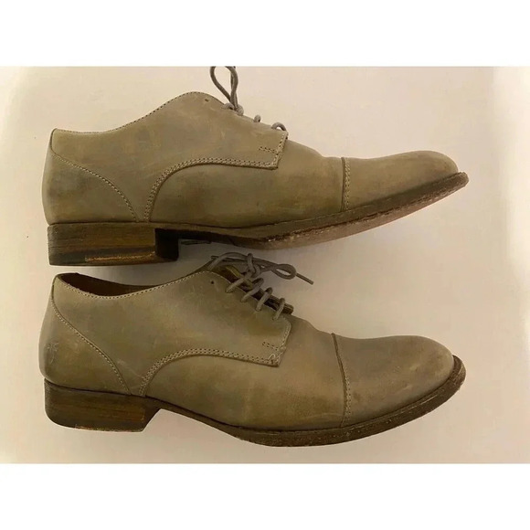 Frye Men’s Leather Dress Shoes Derby Sz 11 D Gray Beige  Distressed Capped Toe - Picture 9 of 13